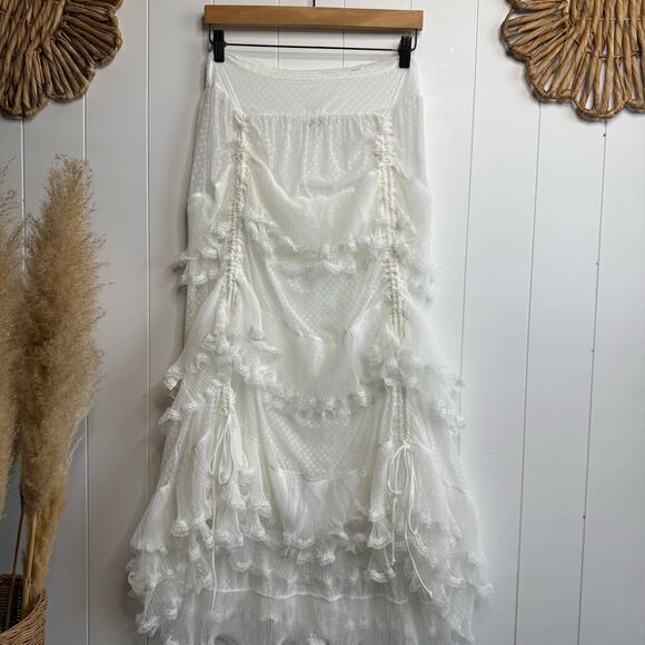 Free People maxi skirt ruffled tiered sheer flowy boho half slip frilly - Picture 4 of 10